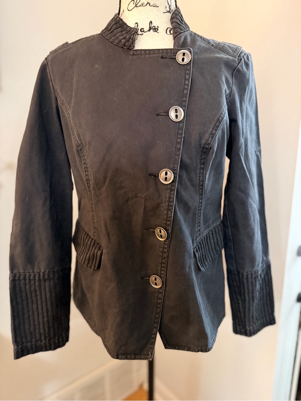 Ruff Hewn Black Military Moto Jacket M Asymmetrical Button Fitted Grunge Biker
